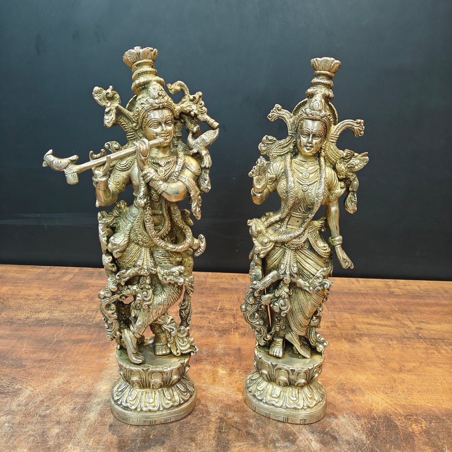 Brass Radha Krishna Statue For Home Temple Decor 14 Inches