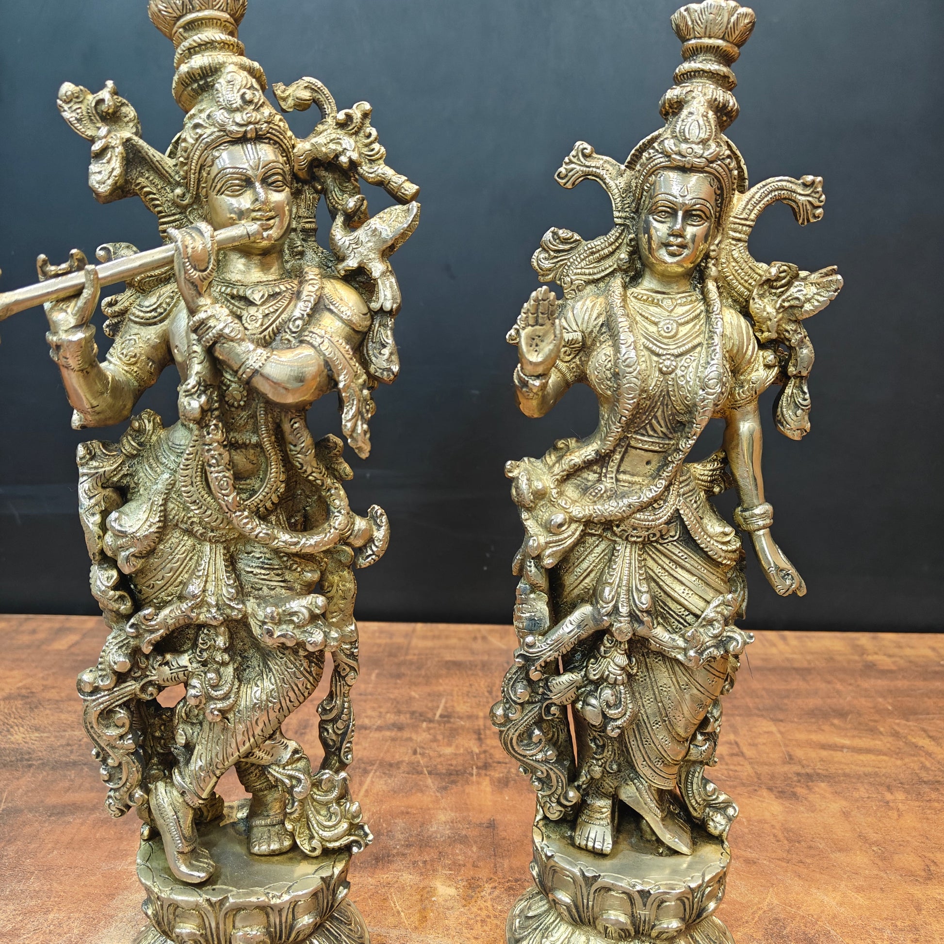 Brass Radha Krishna Statue For Home Temple Decor 14 Inches - Image 4