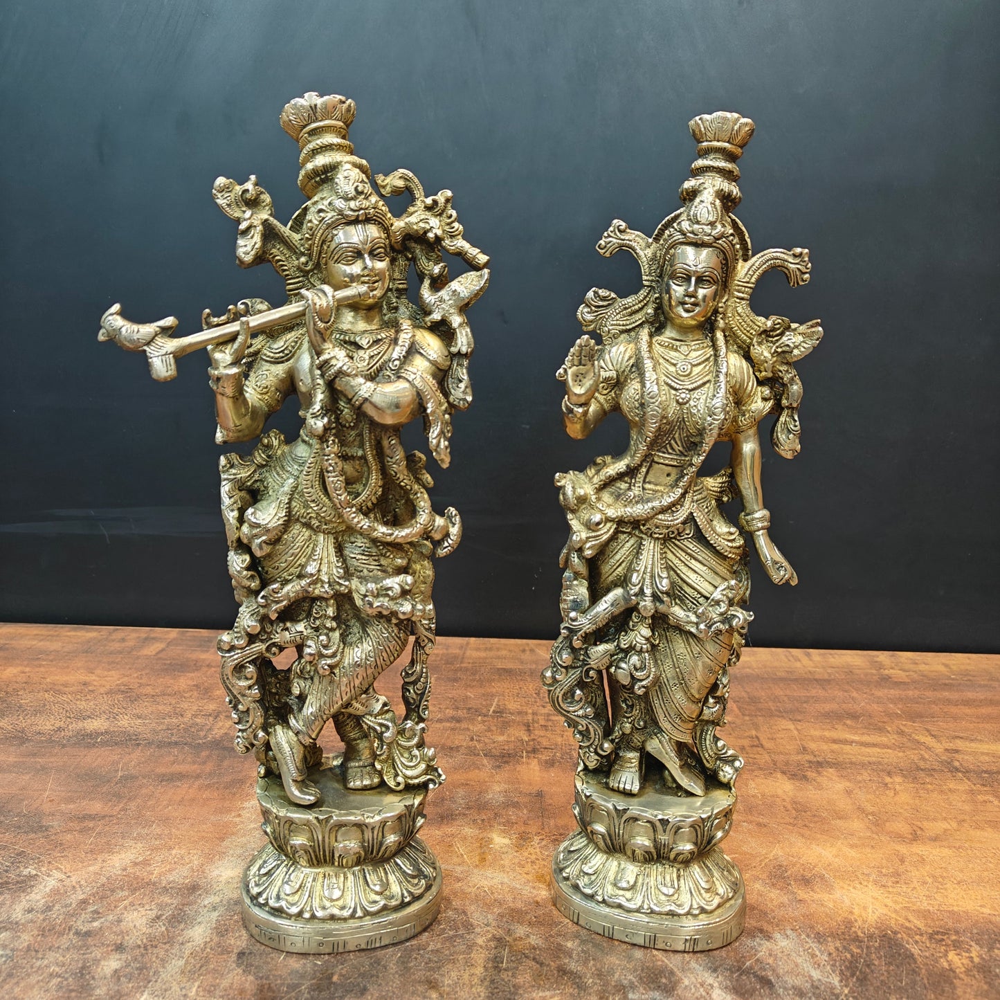 Brass Radha Krishna Statue For Home Temple Decor 14 Inches