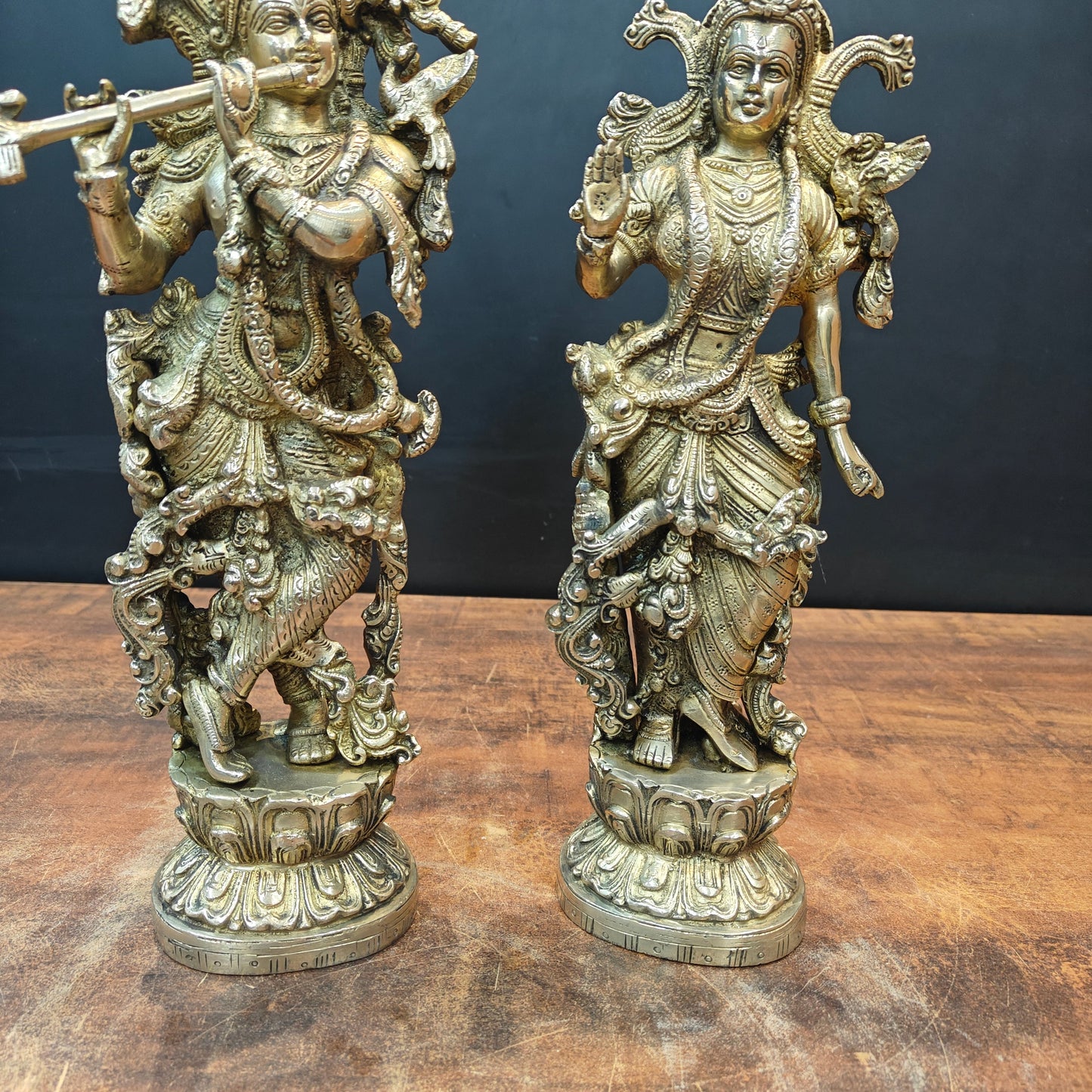 Brass Radha Krishna Statue For Home Temple Decor 14 Inches