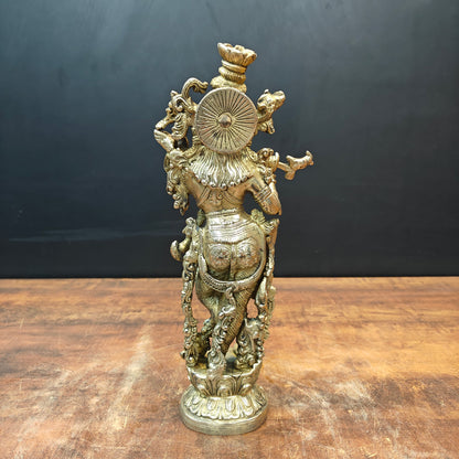 Brass Krishna Idol Playing Flute On Pedastal 14 Inch by vendor-unknown - Hindu Gods (View 6)