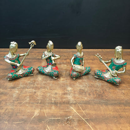 Brass Musicians Set of 4 With Natural Stone Work For Home Decor 6.5 Inch by vendor-unknown - Decor (View 4)