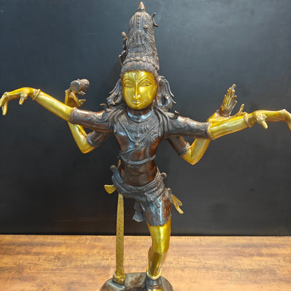 Brass Dancing Shiva Nataraja Statue Sculpture Antique Finish 3.5 Feet by vendor-unknown - Hindu Gods (View 2)