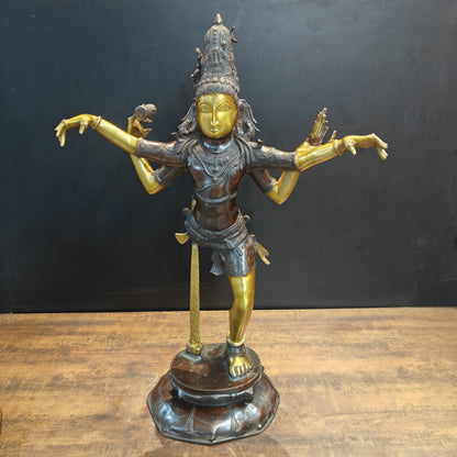 Brass Dancing Shiva Nataraja Statue Sculpture Antique Finish 3.5 Feet by vendor-unknown - Hindu Gods (View 3)
