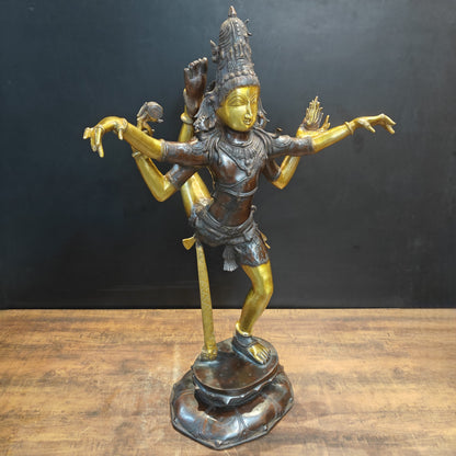 Brass Dancing Shiva Nataraja Statue Sculpture Antique Finish 3.5 Feet by vendor-unknown - Hindu Gods (View 4)
