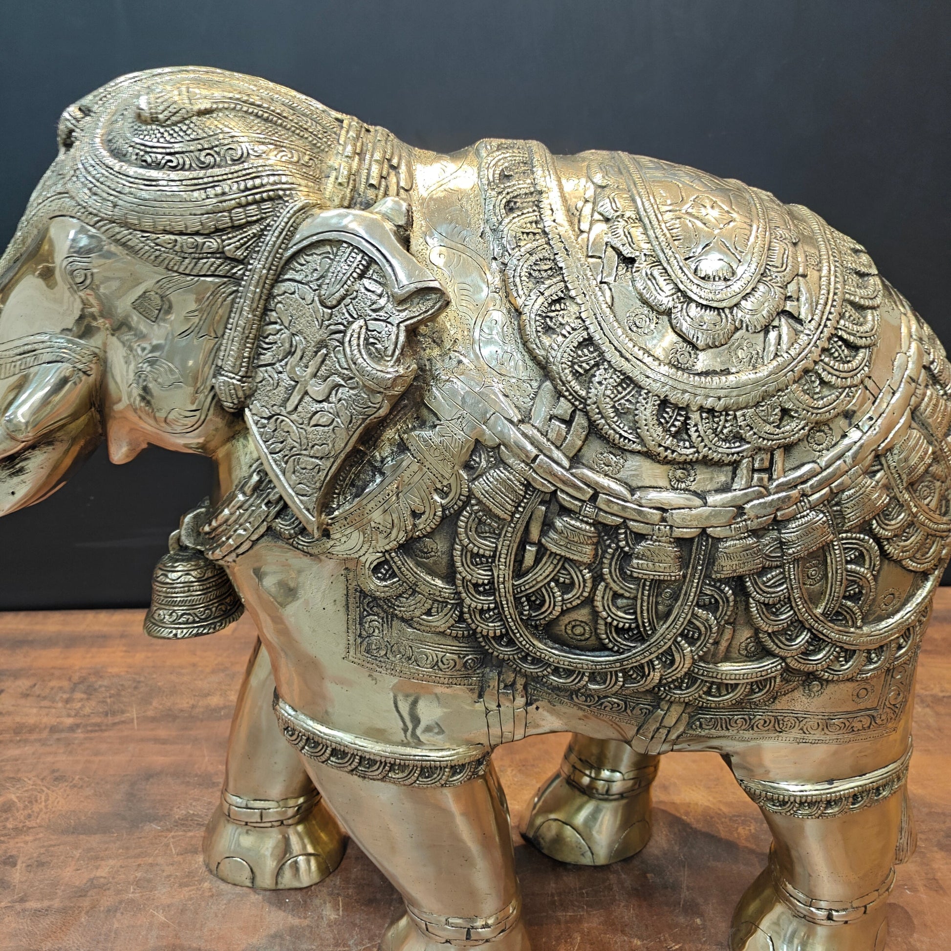 Brass Large Engraved Elephant Statue Figurine Showpiece 22 Inch - Image 2