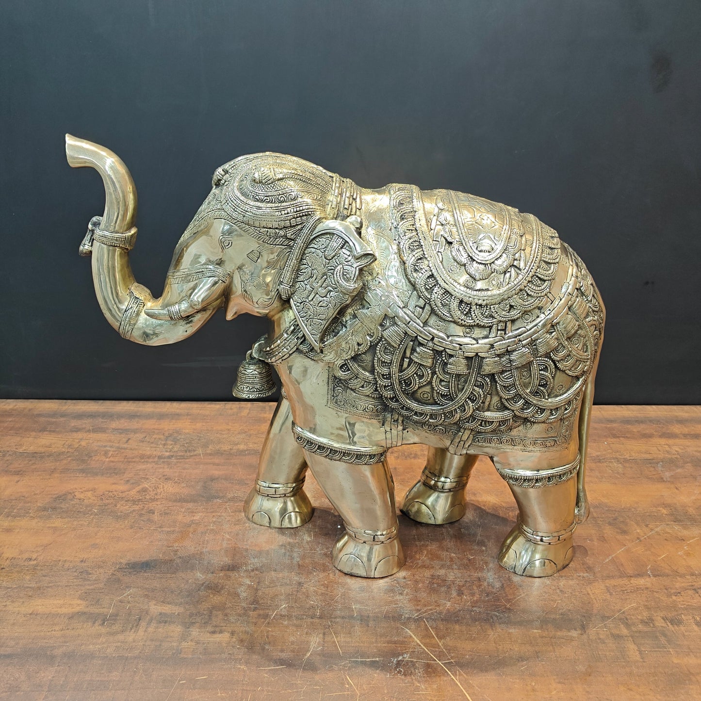 Brass Large Engraved Elephant Statue Figurine Showpiece 22 Inch