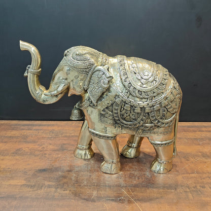 Brass Large Engraved Elephant Statue Figurine Showpiece 22 Inch by vendor-unknown - Decor (View 3)