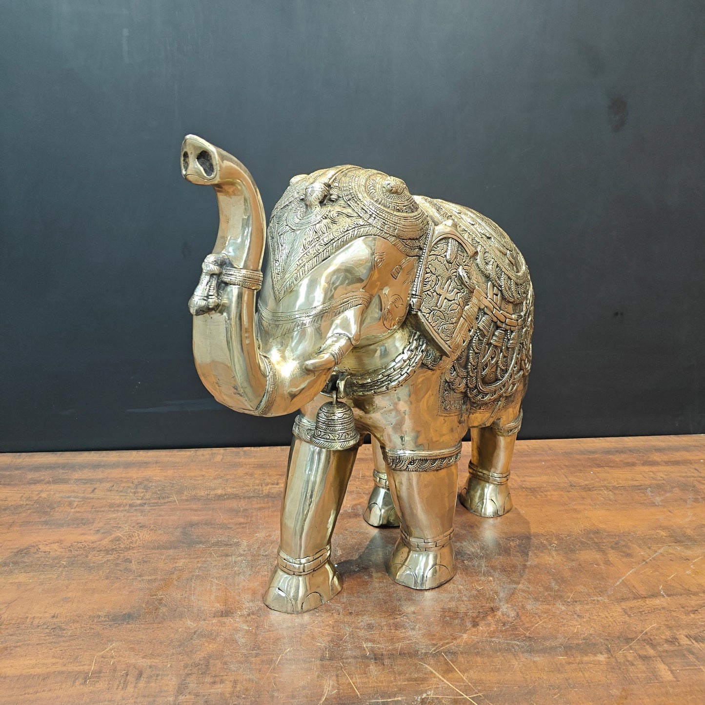 Brass Large Engraved Elephant Statue Figurine Showpiece 22 Inch