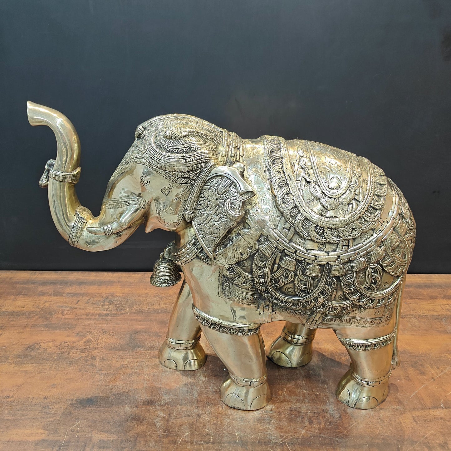 Brass Large Engraved Elephant Statue Figurine Showpiece 22 Inch