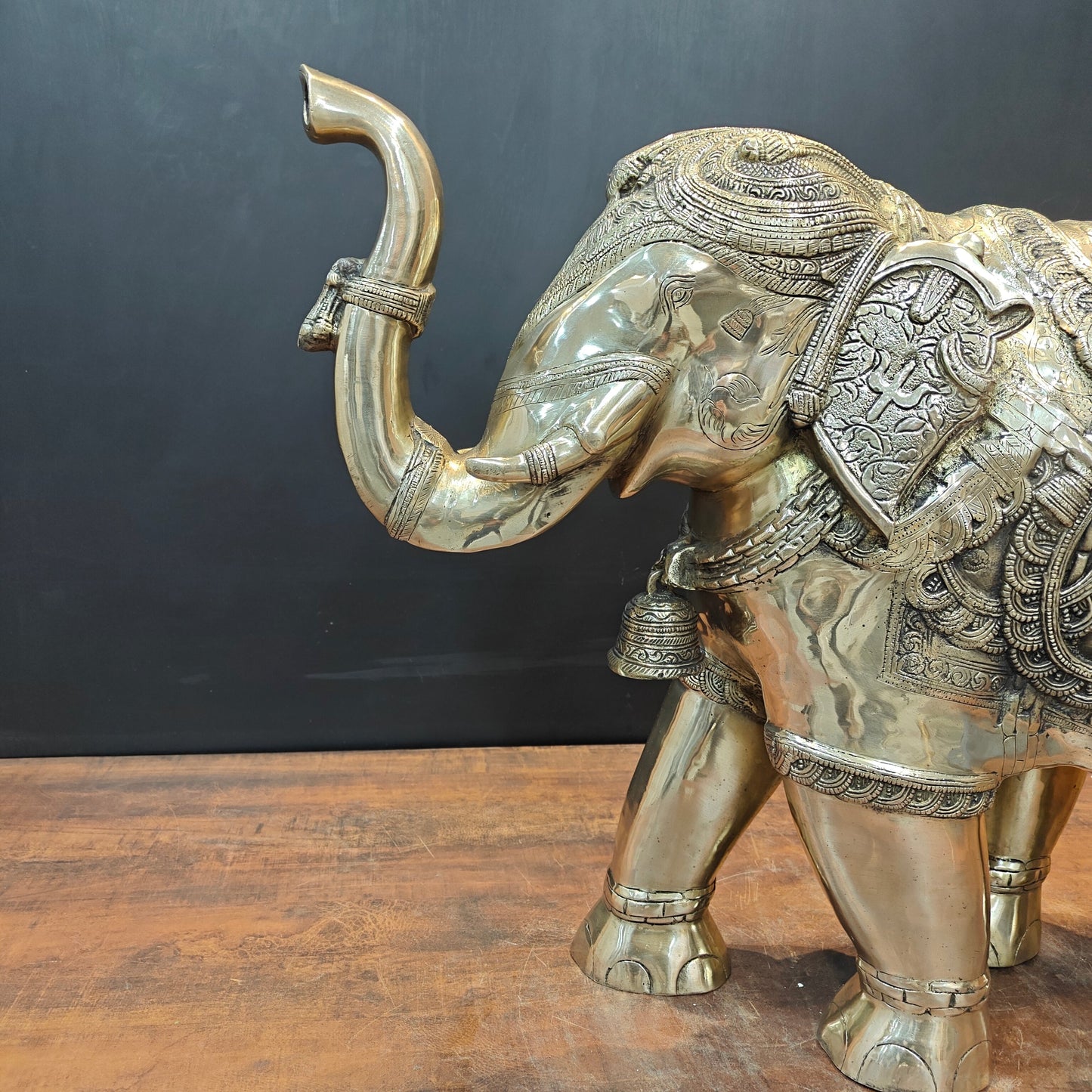 Brass Large Engraved Elephant Statue Figurine Showpiece 22 Inch