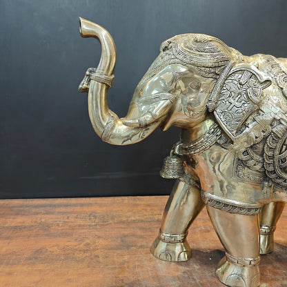 Brass Large Engraved Elephant Statue Figurine Showpiece 22 Inch by vendor-unknown - Decor (View 6)