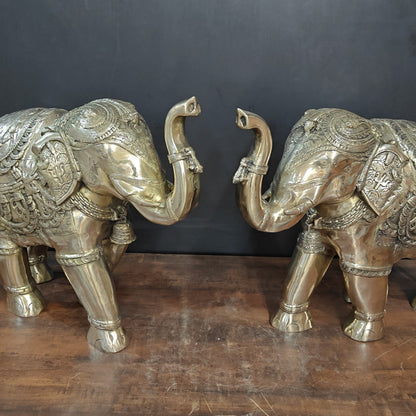 Brass Large Engraved Elephant Pair Statue Figurine Showpiece 22 Inch by vendor-unknown - Decor (View 2)