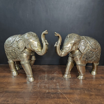 Brass Large Engraved Elephant Pair Statue Figurine Showpiece 22 Inch by vendor-unknown - Decor (View 3)