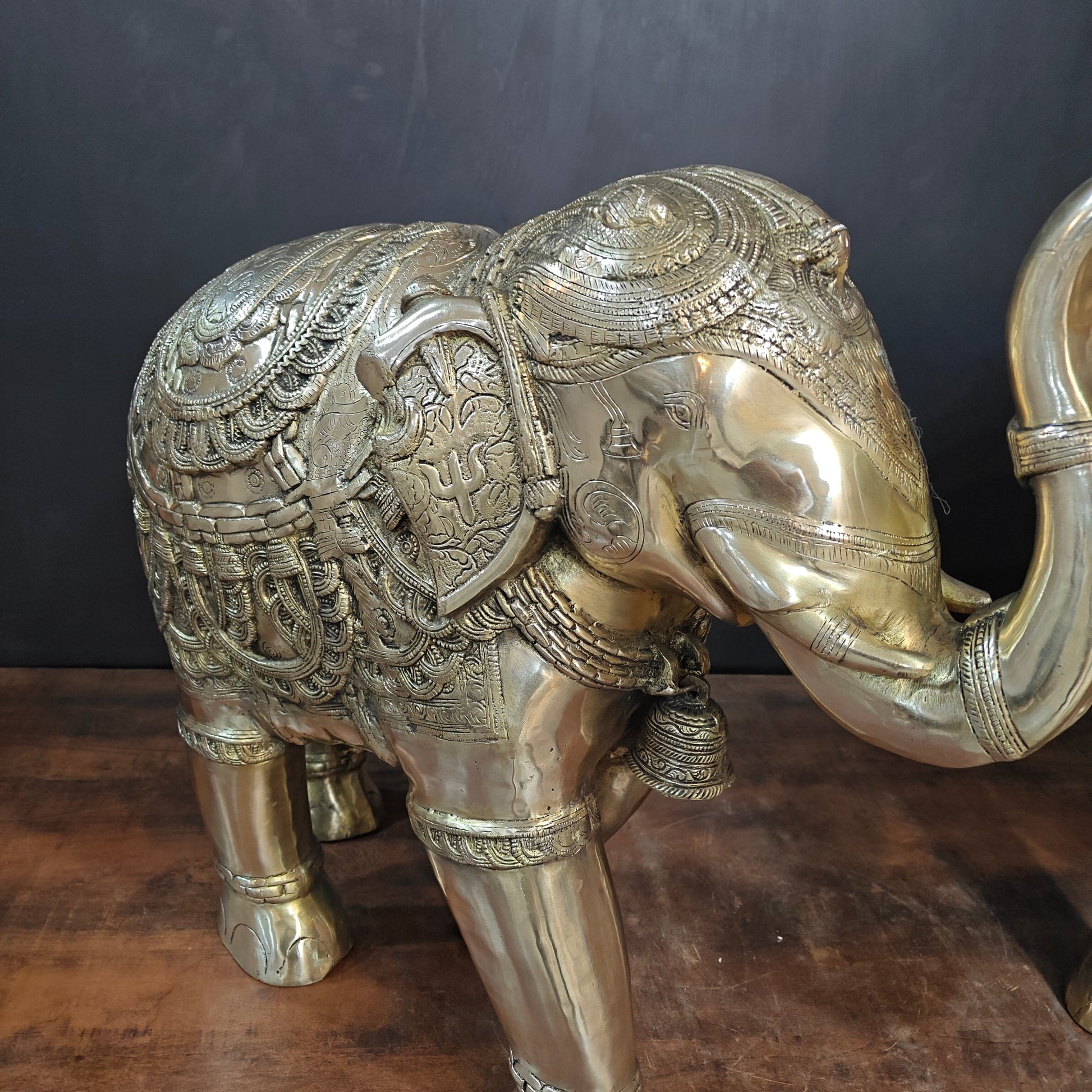 Brass Large Engraved Elephant Pair Statue Figurine Showpiece 22 Inch - Image 7