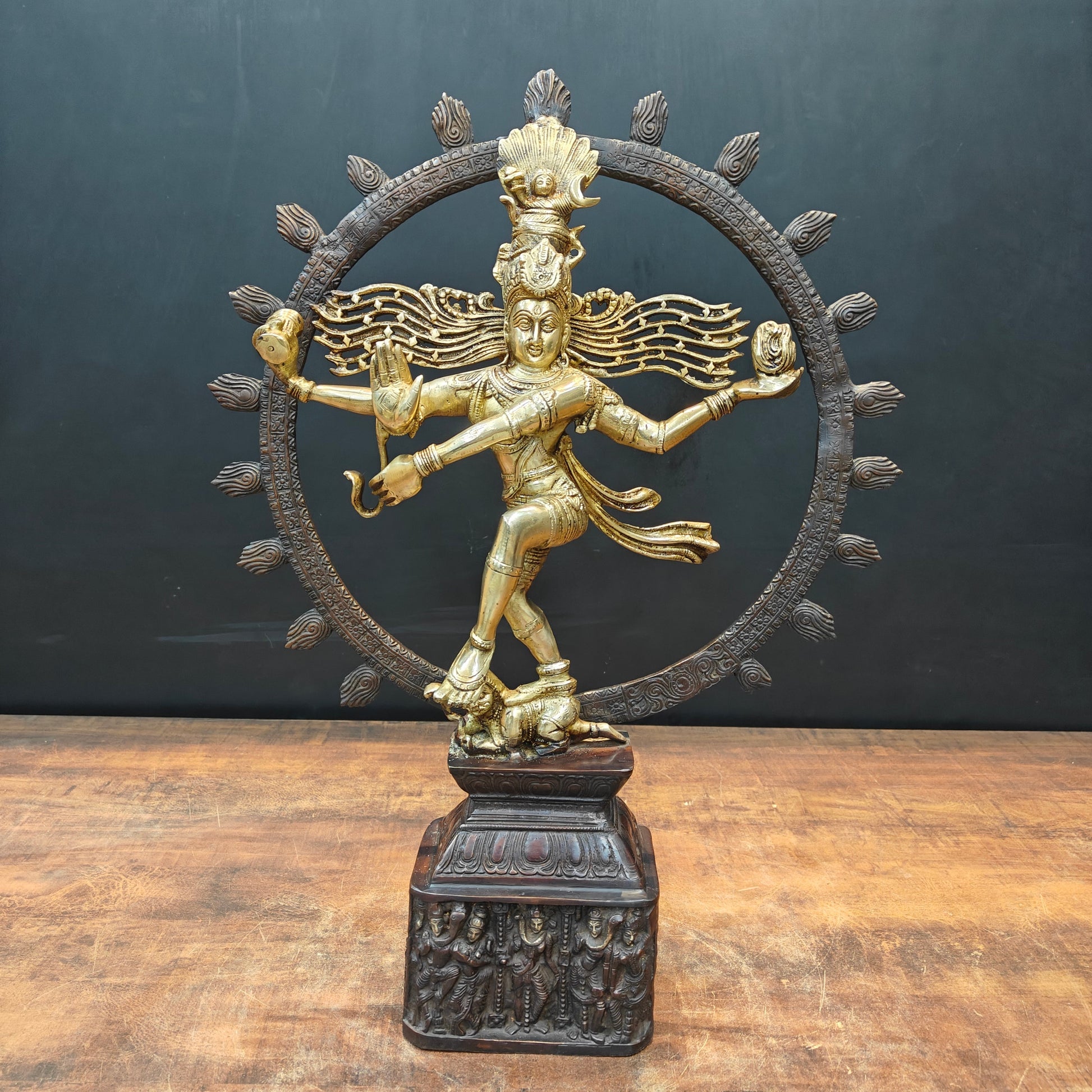 Brass Nataraja Idol On Pedestal Engraved with Aspects of Shiva 22 Inch - Image 3