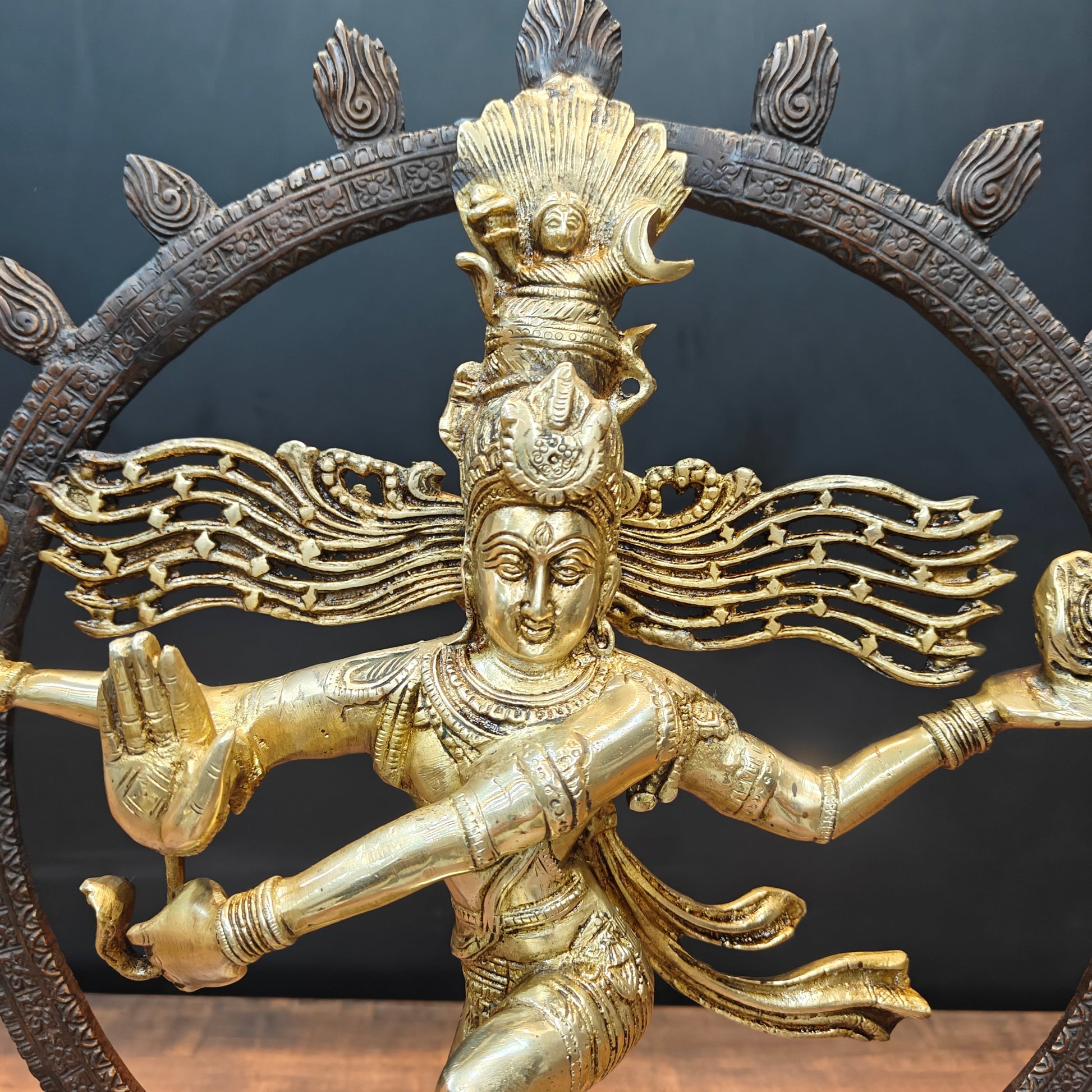 Brass Nataraja Idol On Pedestal Engraved with Aspects of Shiva 22 Inch - Image 4