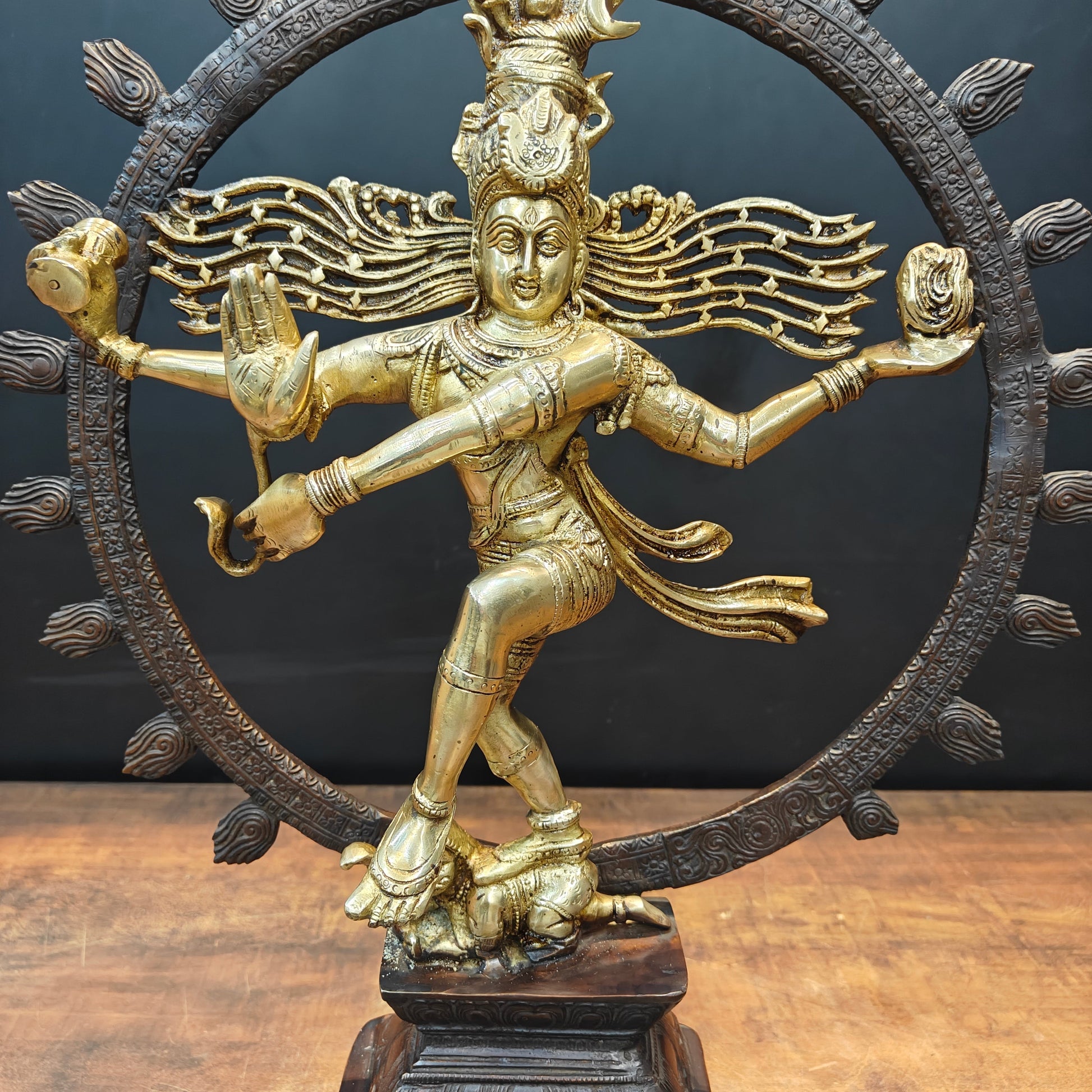 Brass Nataraja Idol On Pedestal Engraved with Aspects of Shiva 22 Inch - Image 5