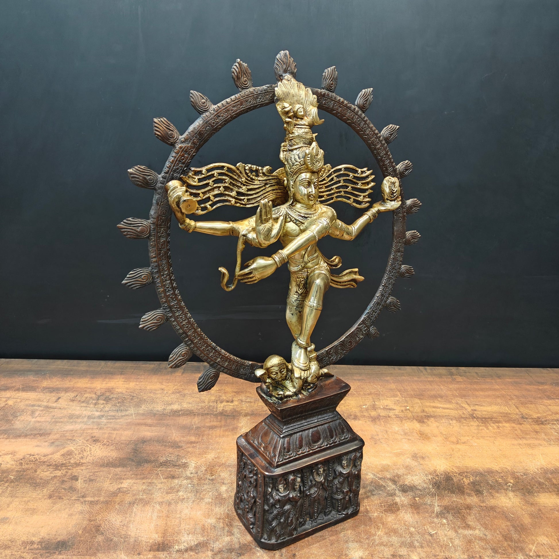 Brass Nataraja Idol On Pedestal Engraved with Aspects of Shiva 22 Inch - Image 7