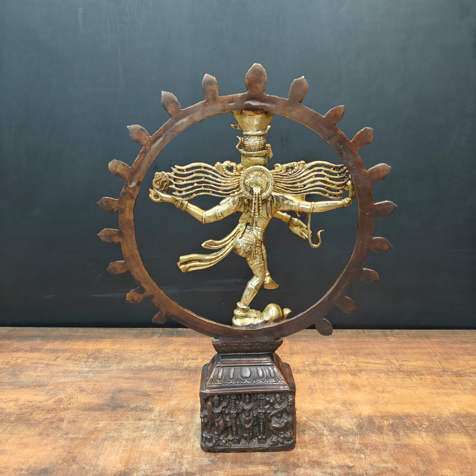 Brass Nataraja Idol On Pedestal Engraved with Aspects of Shiva 22 Inch - Image 8