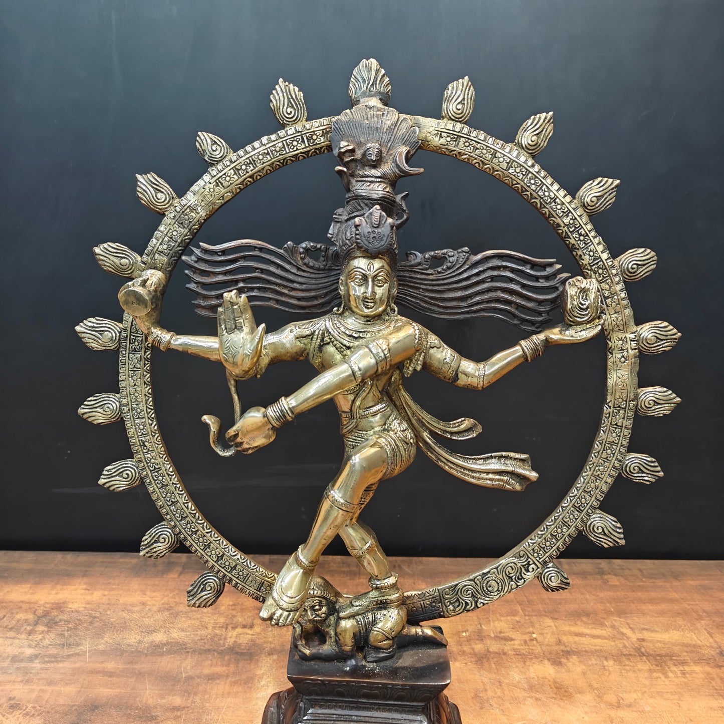 Brass Nataraja Statue On Pedestal Engraved with Aspects of Shiva 22 Inch