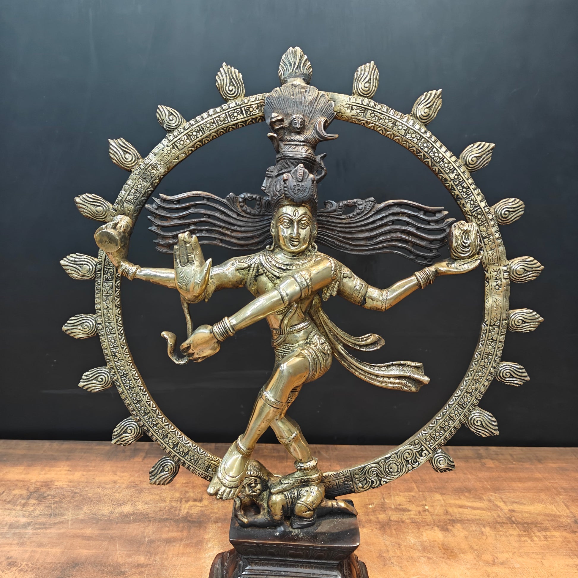 Brass Nataraja Statue On Pedestal Engraved with Aspects of Shiva 22 Inch - Image 2