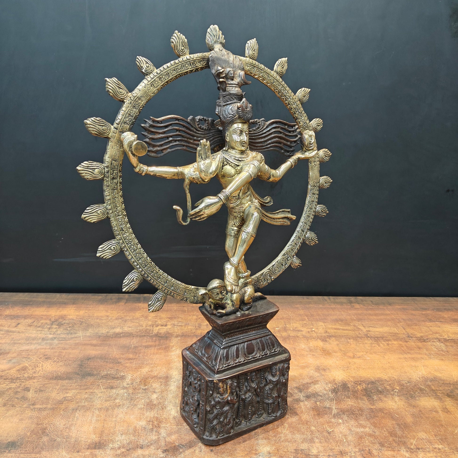 Brass Nataraja Statue On Pedestal Engraved with Aspects of Shiva 22 Inch - Image 3