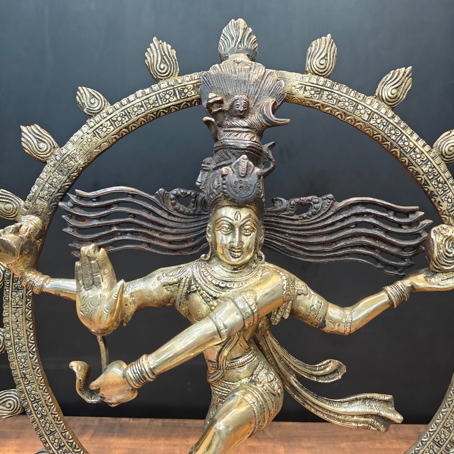 Brass Nataraja Statue On Pedestal Engraved with Aspects of Shiva 22 Inch