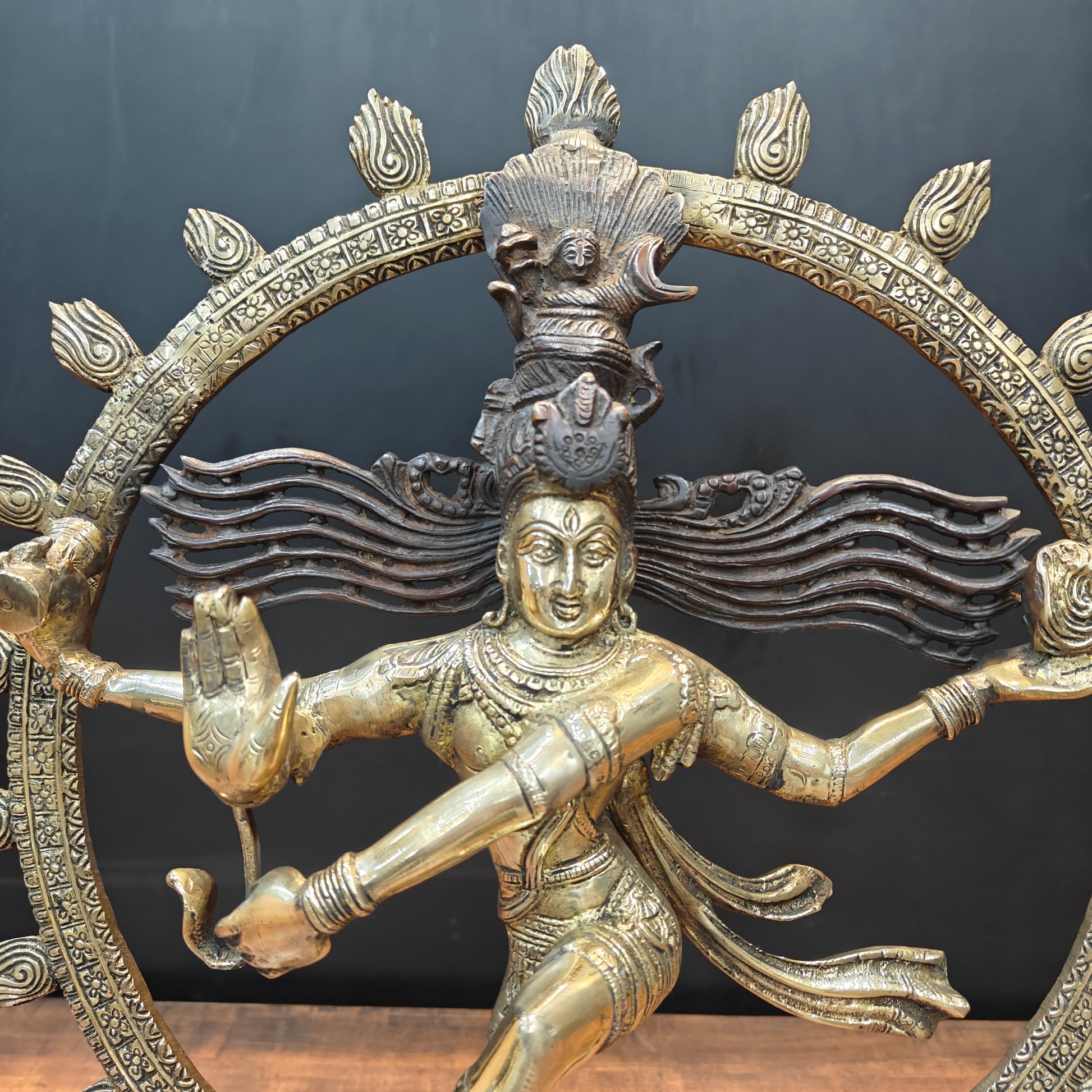 Brass Nataraja Statue On Pedestal Engraved with Aspects of Shiva 22 Inch - Image 4
