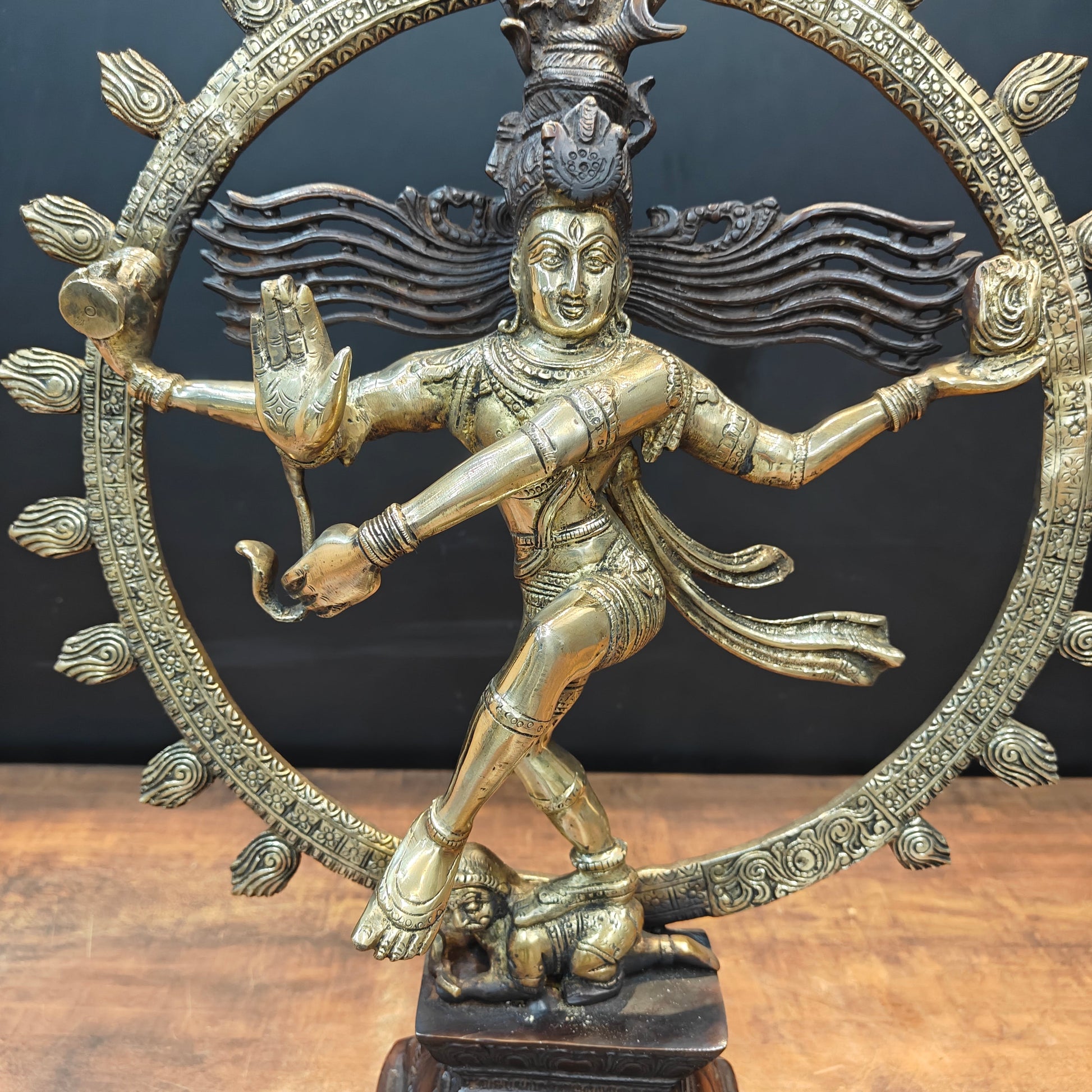 Brass Nataraja Statue On Pedestal Engraved with Aspects of Shiva 22 Inch - Image 5