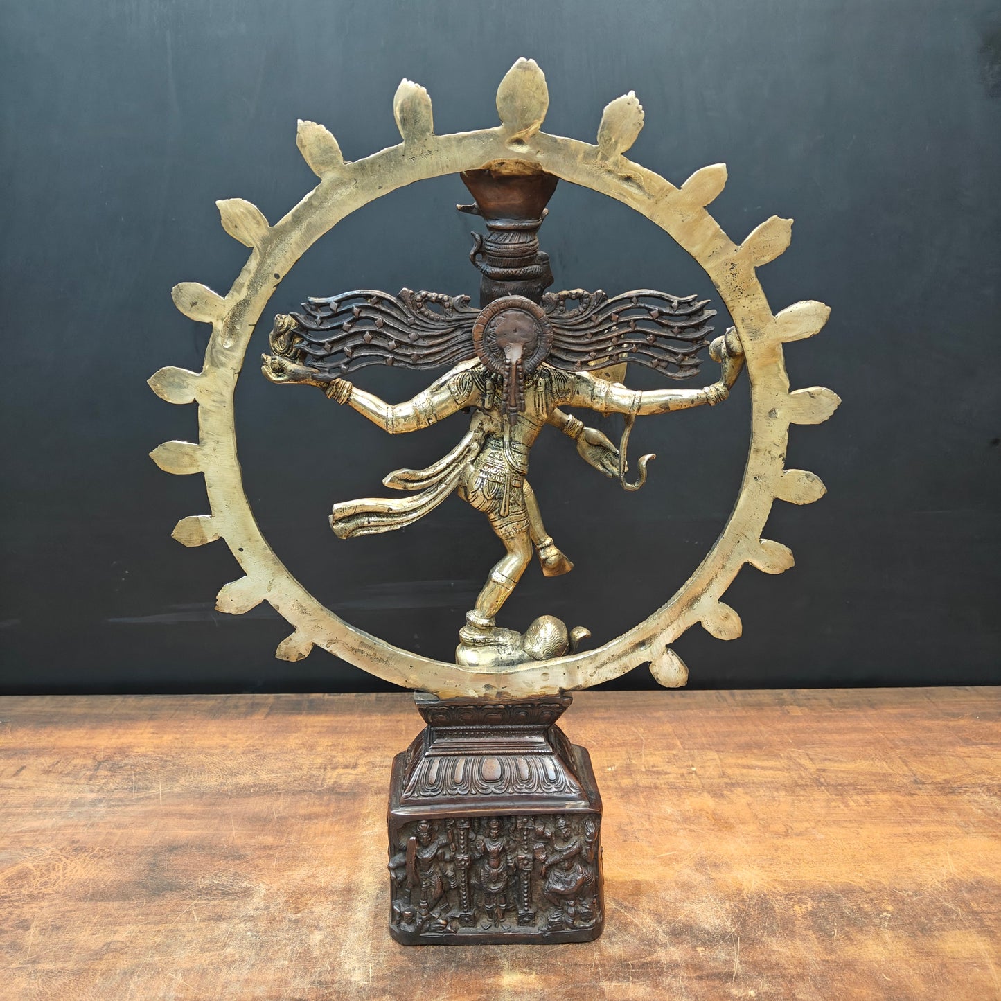 Brass Nataraja Statue On Pedestal Engraved with Aspects of Shiva 22 Inch
