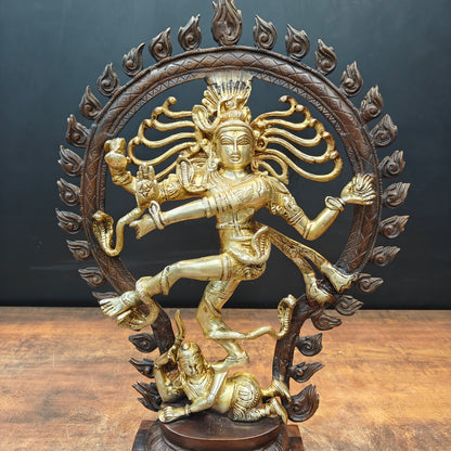 Brass Nataraja Statue (20 Inch) - Antique Finish | Dancing Shiva "Lord of Dance" for Home & Studio by vendor-unknown - Hindu Gods (View 4)