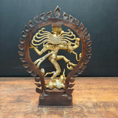 Brass Nataraja Statue (20 Inch) - Antique Finish | Dancing Shiva "Lord of Dance" for Home & Studio by vendor-unknown - Hindu Gods (View 5)
