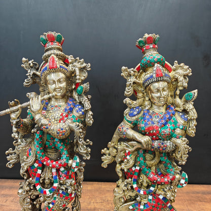 Brass Radha Krishna Idols With Meenakari Stone Work 29 Inches Tall by vendor-unknown - Hindu Gods (View 2)