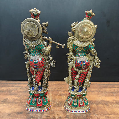 Brass Radha Krishna Idols With Meenakari Stone Work 29 Inches Tall by vendor-unknown - Hindu Gods (View 6)