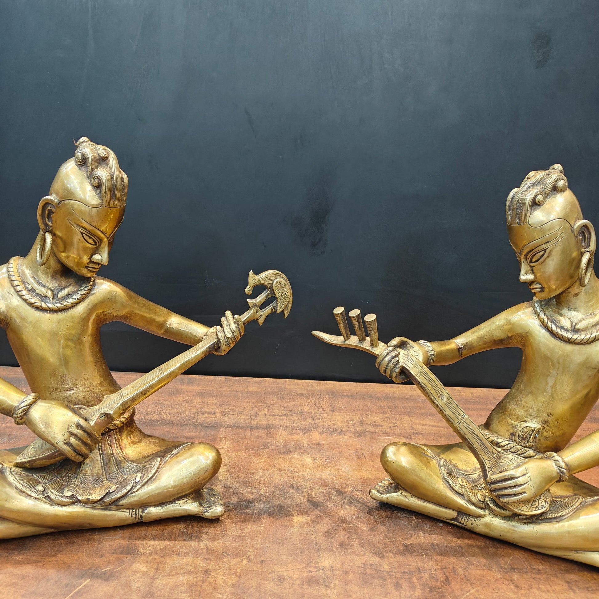 Brass Large Tribal Musicians Set Of 2 For Home Decor Showpiece 1.5 Feet - Image 2