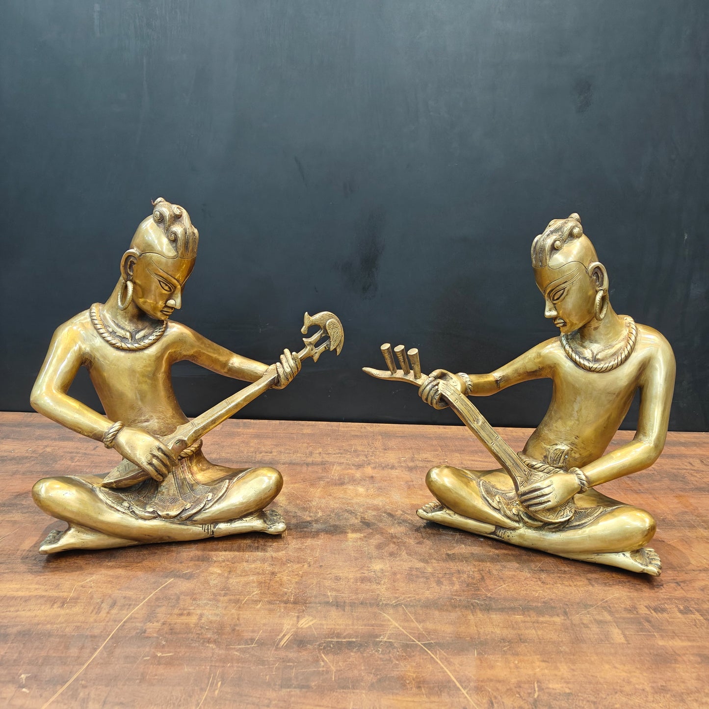 Brass Large Tribal Musicians Set Of 2 For Home Decor Showpiece 1.5 Feet