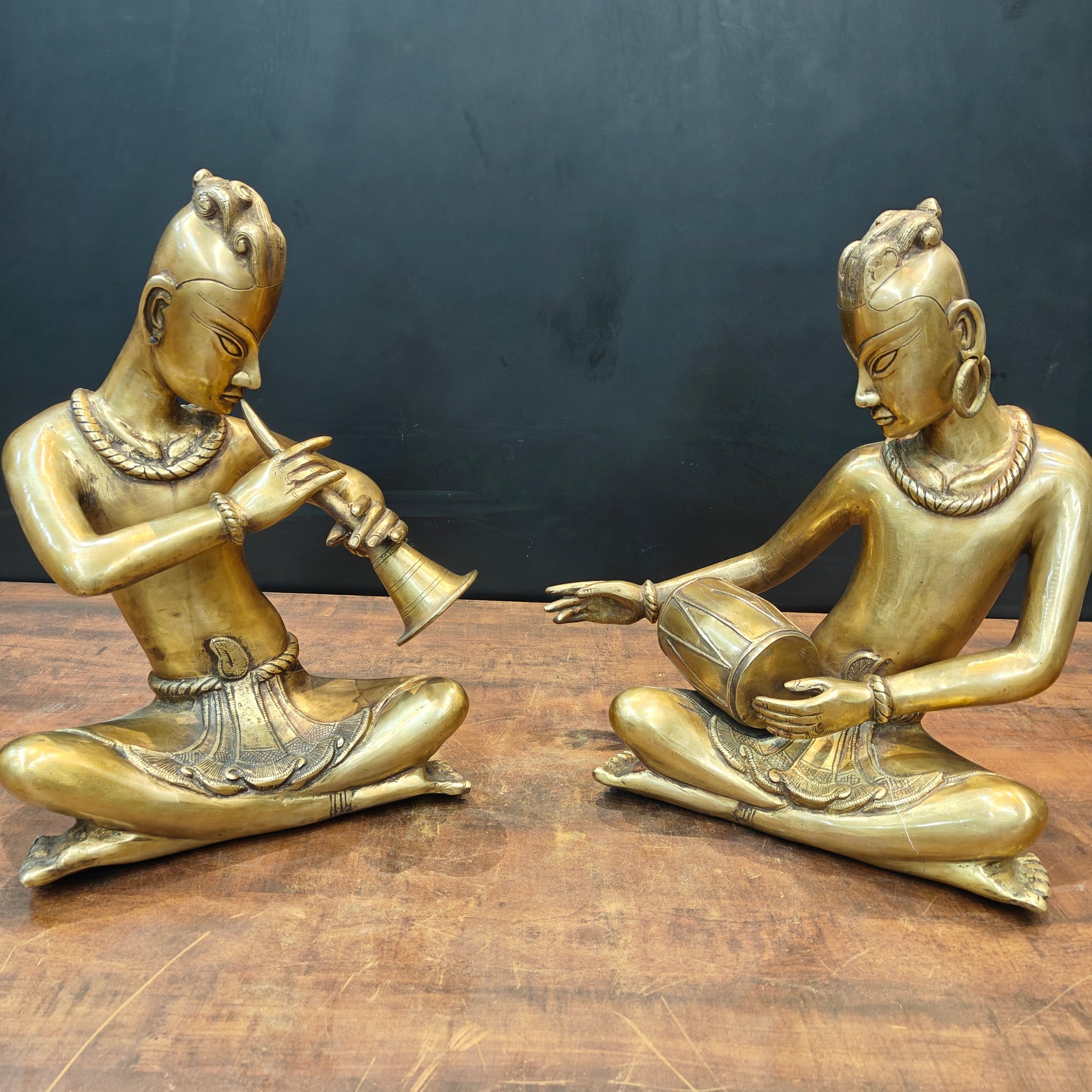 Brass Large Tribal Musicians Set Of 2 For Home Decor Showpiece 18 Inches - Image 2