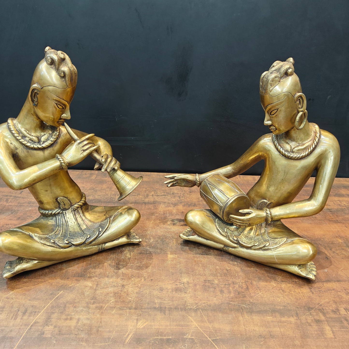 Brass Large Tribal Musicians Set Of 2 For Home Decor Showpiece 18 Inches