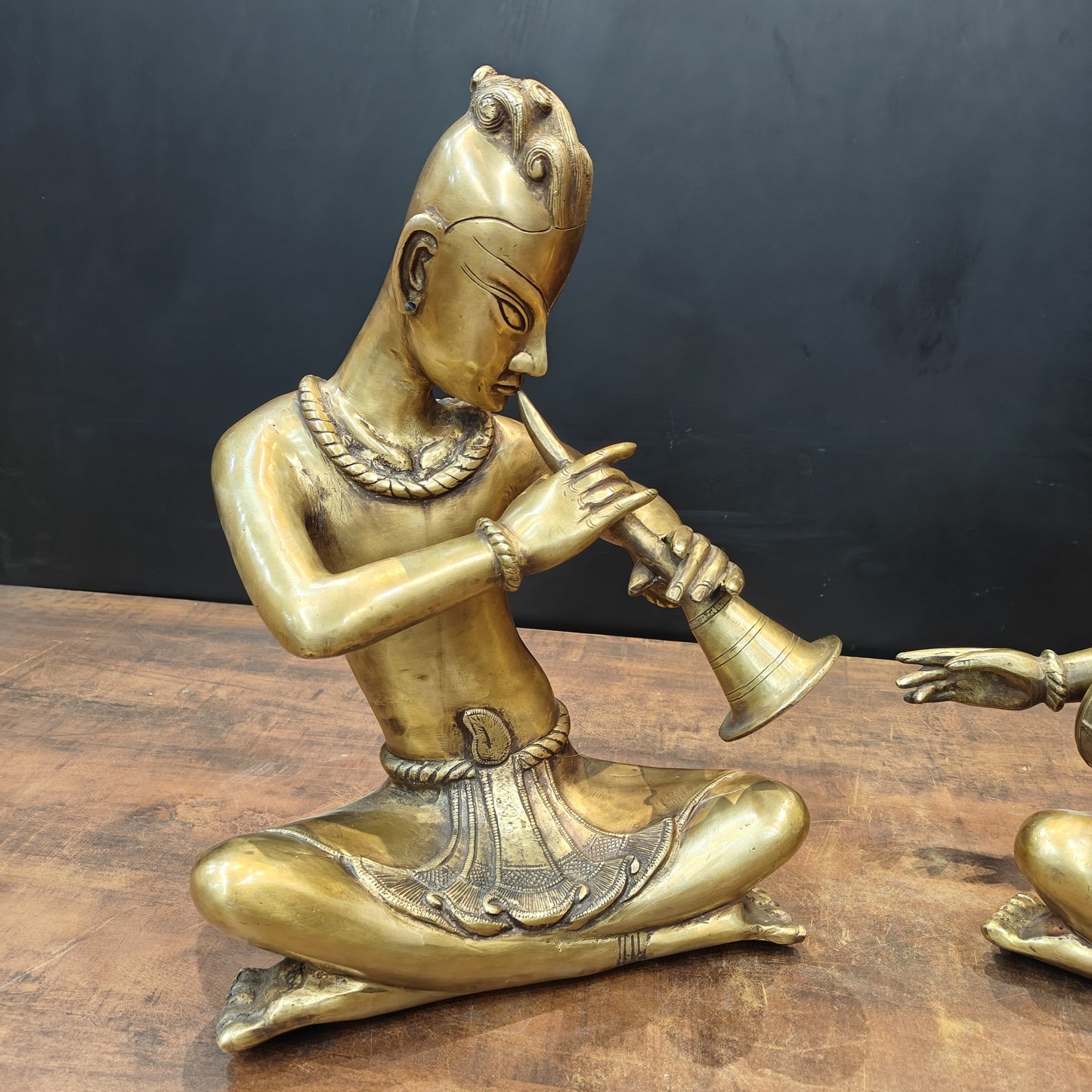 Brass Large Tribal Musicians Set Of 2 For Home Decor Showpiece 18 Inches