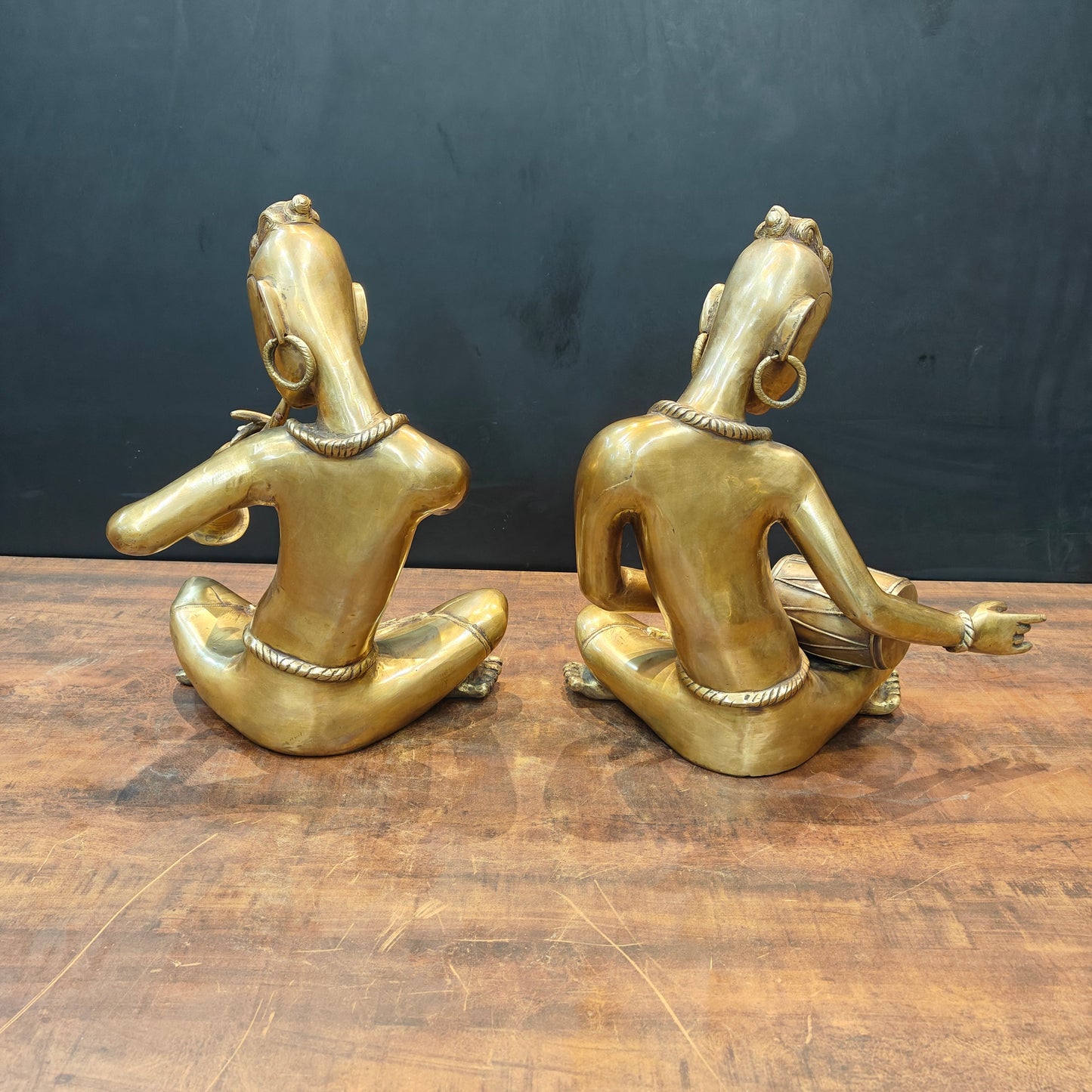 Brass Large Tribal Musicians Set Of 2 For Home Decor Showpiece 18 Inches