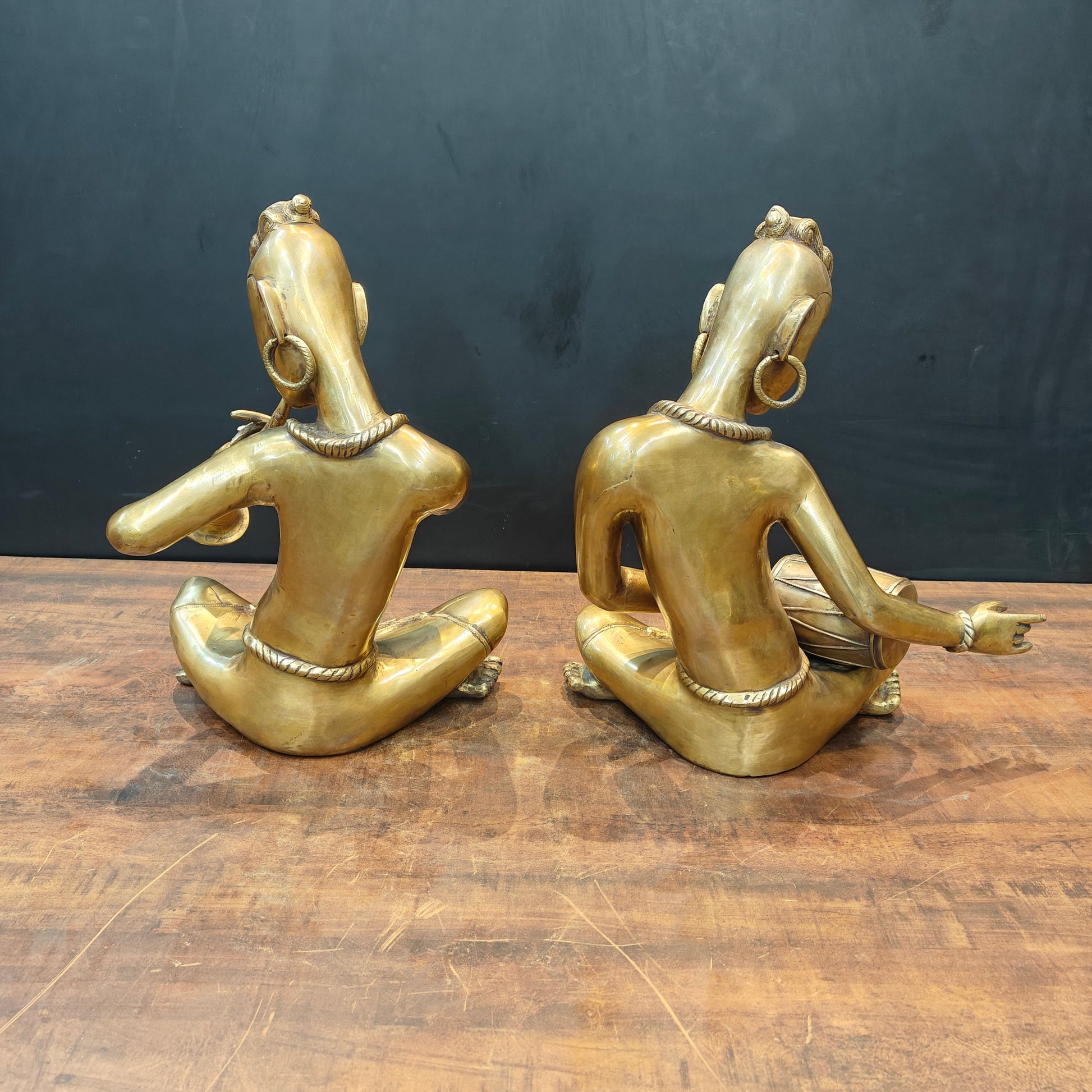 Brass Large Tribal Musicians Set Of 2 For Home Decor Showpiece 18 Inches - Image 6