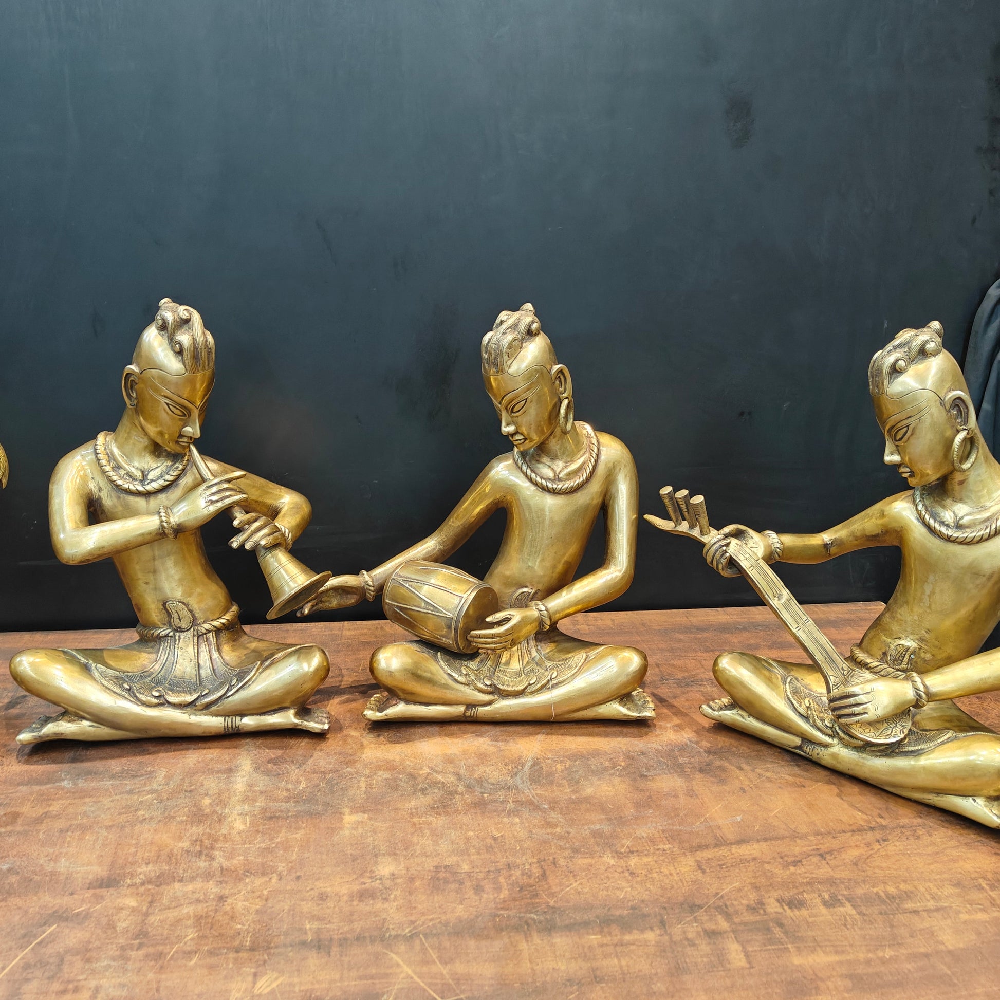 Brass Large Tribal Musicians Set Of 4 Showpiece 1.5 Feet - Image 2