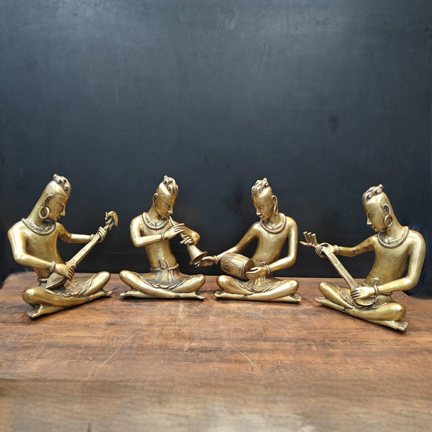 Brass Large Tribal Musicians Set Of 4 Showpiece 1.5 Feet