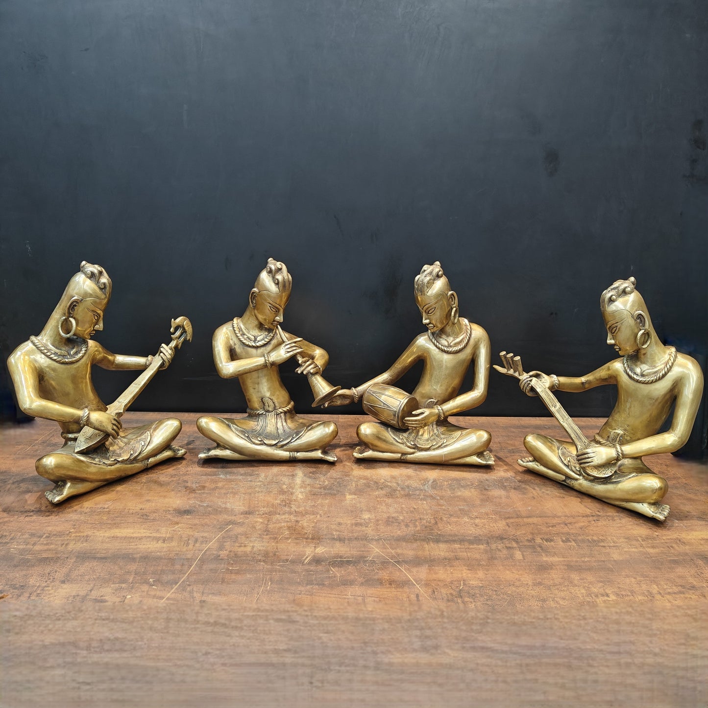 Brass Large Tribal Musicians Set Of 4 Showpiece 1.5 Feet
