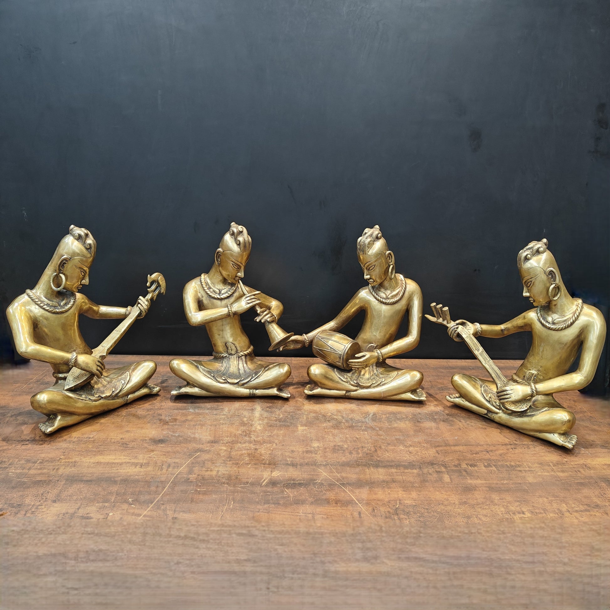 Brass Large Tribal Musicians Set Of 4 Showpiece 1.5 Feet - Image 4