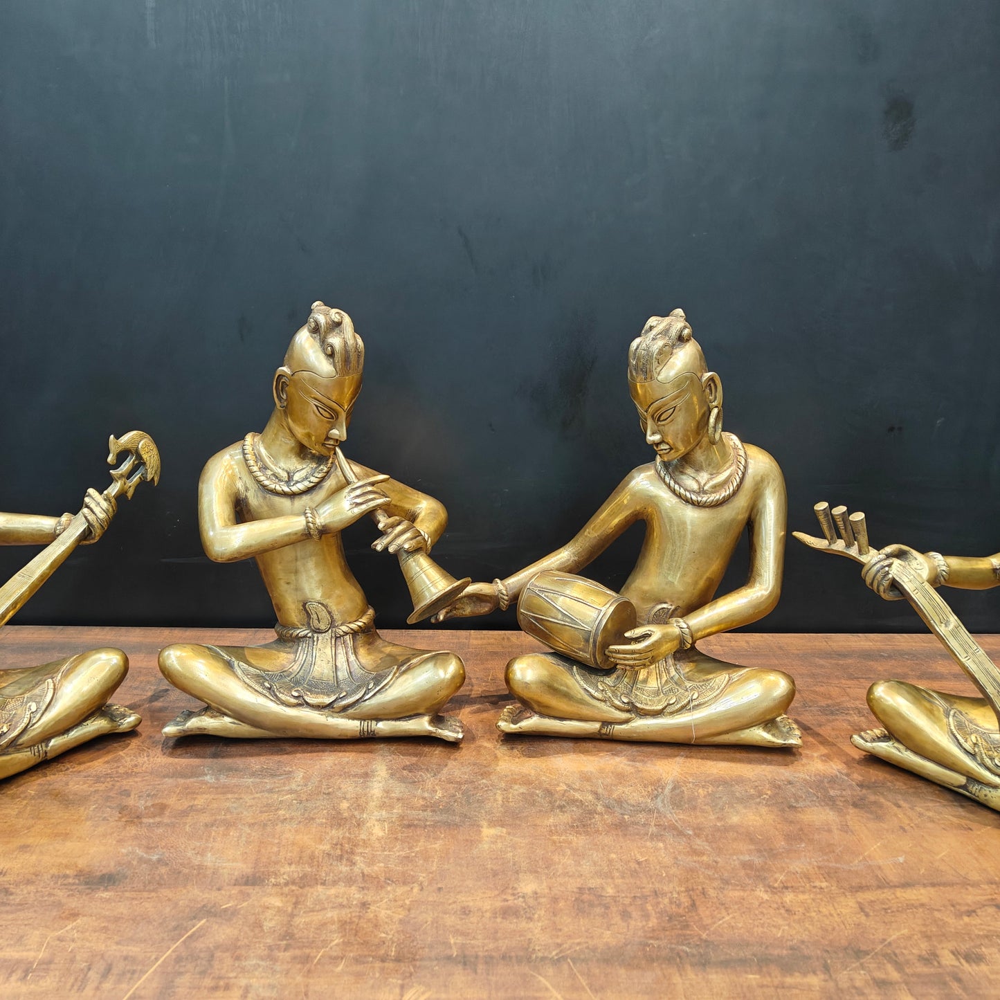 Brass Large Tribal Musicians Set Of 4 Showpiece 1.5 Feet