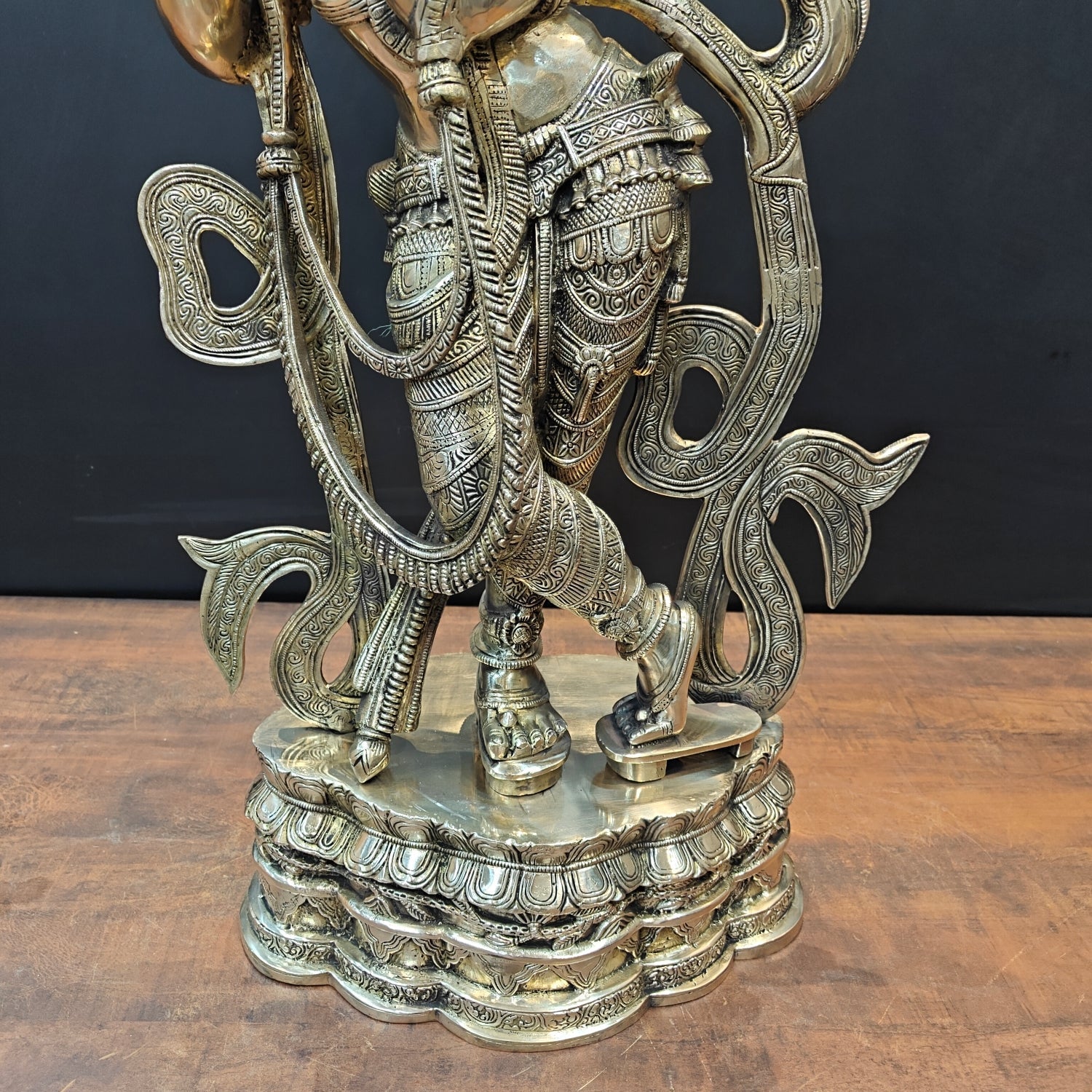 Brass Large Krishna Statue Playing Flute On Pedestal 3 Feet - Image 8