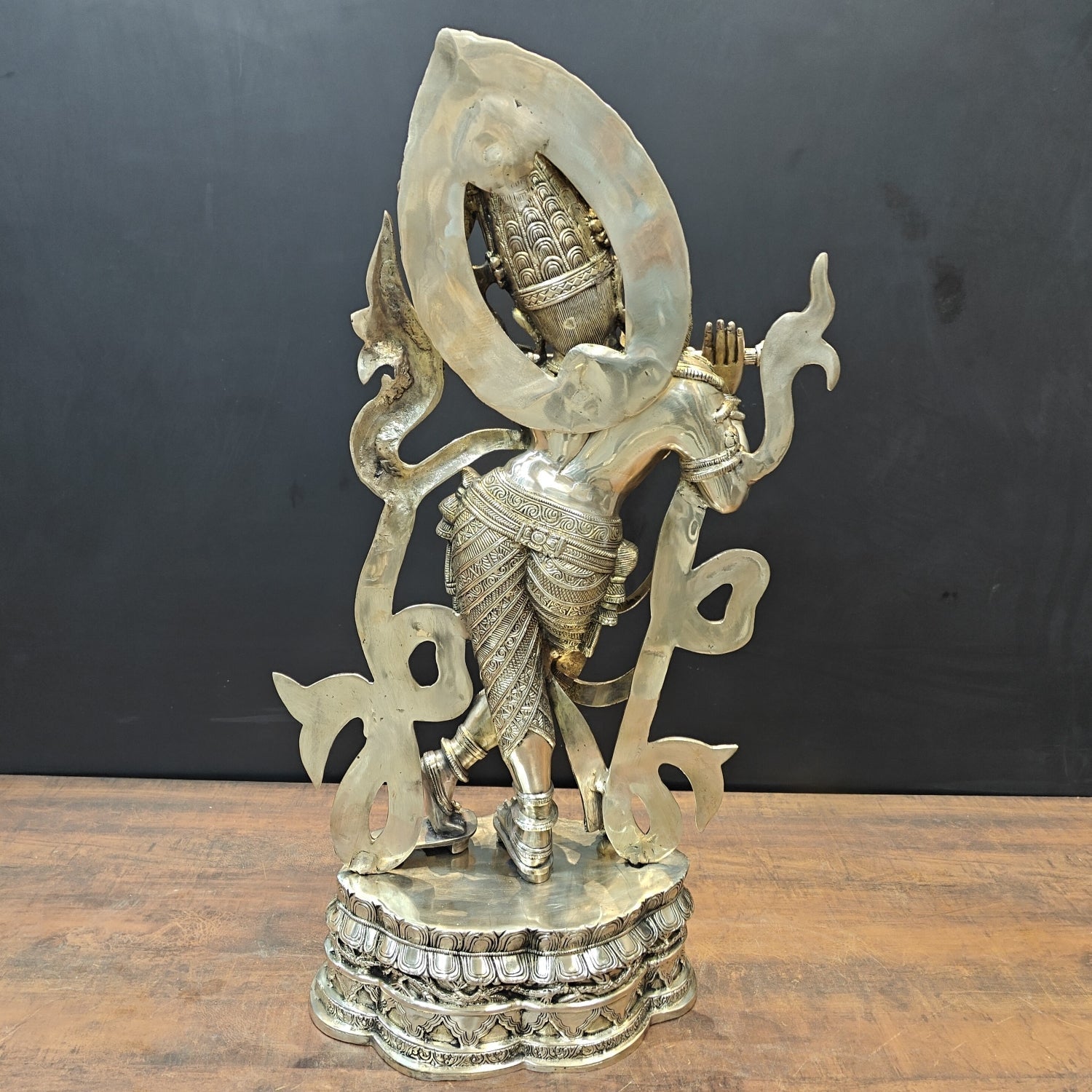 Brass Large Krishna Statue Playing Flute On Pedestal 3 Feet - Image 9