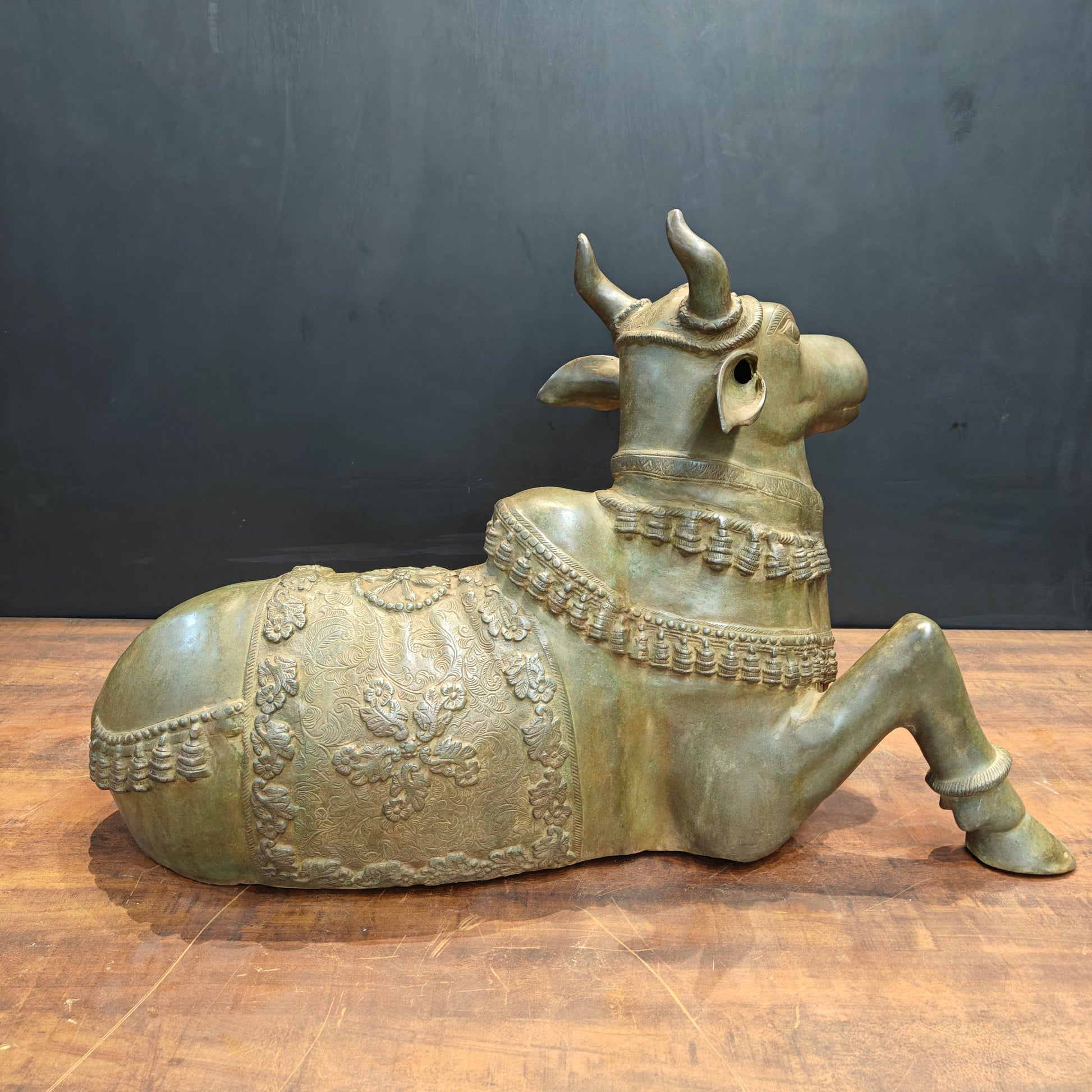 Brass Large Nandi Sculpture Green Patina Finish 33 Inches - Image 6